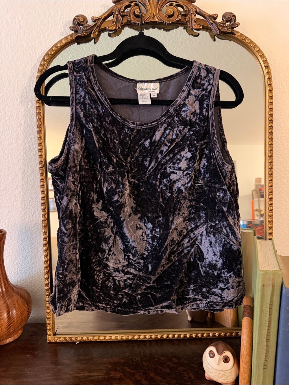 Vintage Coldwater Creek Crushed Velvet Tank Top in Charcoal